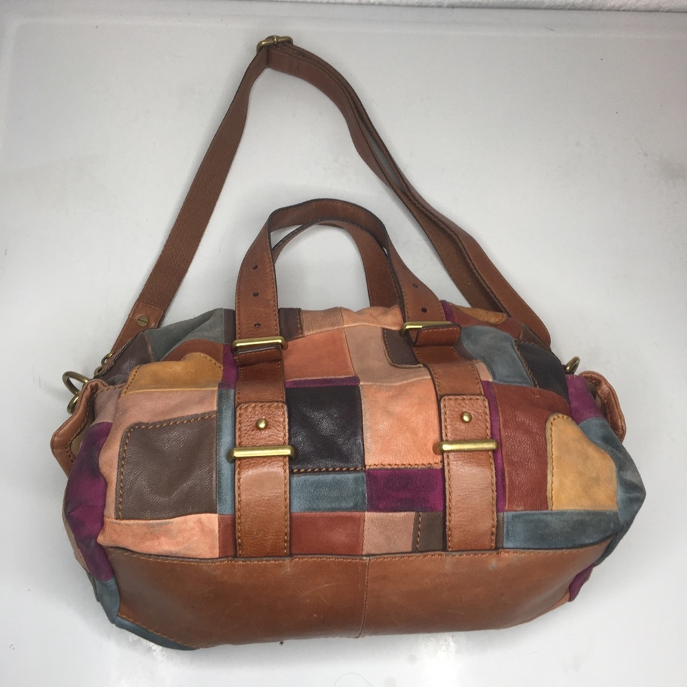 Fossil Leather Patchwork Duffle Crossbody Purse